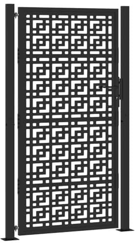 vidaXL Puerta de jardín diseño en cruz de acero negra 105x180 cm, puerta de cerca, puerta exterior, puerta de metal, puerta de seguridad