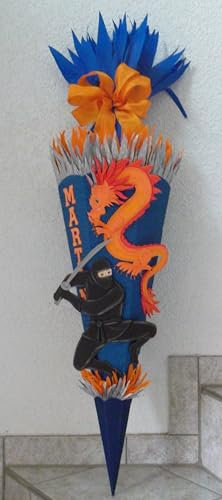 Schultüten Bastelset Ninja mit Drachen blau-orange MaterialType 3D Wellpappe-Rohling
