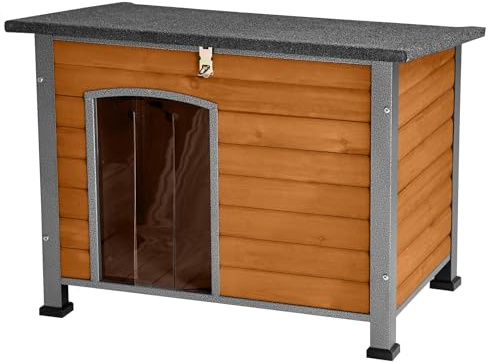 Akinerri Indoor Outdoor Hundehaus, Anti-Kaueiserner Rahmen Hundezwinger, Holz Warme Haustiere Zuhause, Wetterfeste Außenunterkunft für Wildtiere 33.5 (L) X 22 (W) X 25.2 (H) Braun
