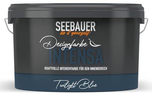 SEEBAUER diy Intensivfarbe INTENSA Blau 2,5L (Twilight Blue) Edelmatte Wandfarbe Dunkelblau - Innenfarbe sehr hohe Deckkraft - Matt, Abwaschbar und Tropffrei