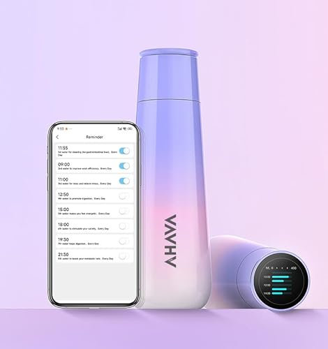 Smart Water Bottle with Real Time Hydration Tracking 430ml | 1 Year Warranty | 316 Superior Triple Insulated Stainless Steel | 24H Hot & Cold | Track Water Intake | Reminders | All Beverages (Purple)