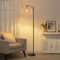 INMOZATA Floor Lamp, Boho Standing Lamps with Rattan & Linen Double Lampshade, Reading Lamp for Living Room Bedroom Office