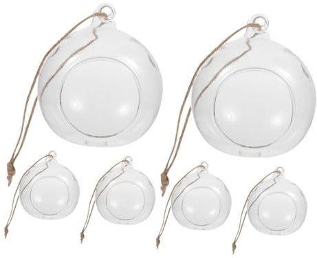 Ciieeo 6 Pièces Boule de Verre Suspendue Artificiel Pots à Bougies Balle Terrarium Suspendu bougeoir Verre décoration Maison Globe en photophore en Un