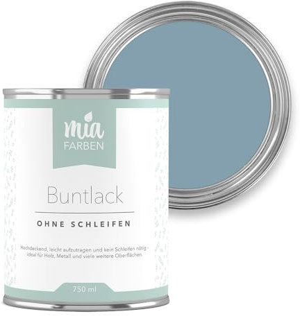 miafarben Buntlack ohne schleifen 750ml, Möbelfarbe, Möbellack für Holz, Metall, Kunststoff (Kühle Meeresbrise)