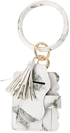 BESTYASH Fashion Lippenbalsam Tasche Mit Schlüsselanhänger Und Armband Pu Kartenetui Für Lippenpflege Und Kartenorganisation Elegantem Marmorweiß Für Unterwegs