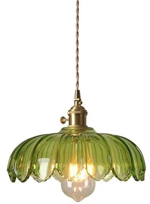 Hnexsei - Modern Lotus-Shaped Glass Pendant Light with Gold Metal E27 Socket, Rotary Switch, Vintage Hanging Ceiling Lights for Kitchen Island Bedroom (Green)