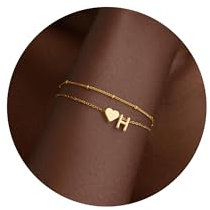 TINGN Armband Damen Gold, 14K Gold Vergoldete Herz Armbänder Mädchen Layered Armband mit Buchstaben H Charm Armkette Buchstaben Armbänder für Teenager Mädchen Goldschmuck Damen Geschenke für Frauen