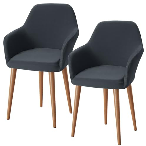 Alishomtll Stretch Stuhlhussen 2er Set Sesselbezug mit Armlehnen Grau | Universal Stuhlhussen Stuhlbezug Abnehmbare Waschbar Esszimmerstühle Bezug für Küche Esszimmer Bankett Hochzeit Party