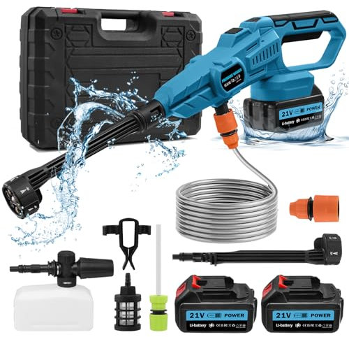 Cordless Pressure Washer,6 in 1 Cordless Power Washer with 3.0 Ah Battery,120 Bar/2000 PSI Portable Jet Wash with 5m Hose,Car Washer with Hose Connector and Foam Pot,for Car Floor Gardening Cleaning