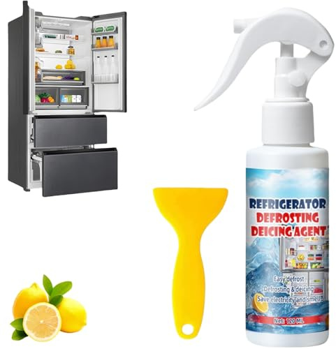 120ml Defrosting Spray for Fridge Freezer,Powerful Refrigerator Defrost Spray,Fridge Deodoriser and Freshener,Freezer Defroster,Efficiently Quickly Removes Ice Buildup,Equipped with Shovel,Multi-use