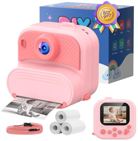 Kinderkamera Sofortbildkamera für Mädchen ab 3 Jahre: 1080P Mini Kamera von 3-12 Jährige - Geschenk Spielzeug Digitalkamera für Kids - Geburtstag Geschenkideen ab 3 4 5 6 8 7 9 10 11 Jahre Girl Rosa