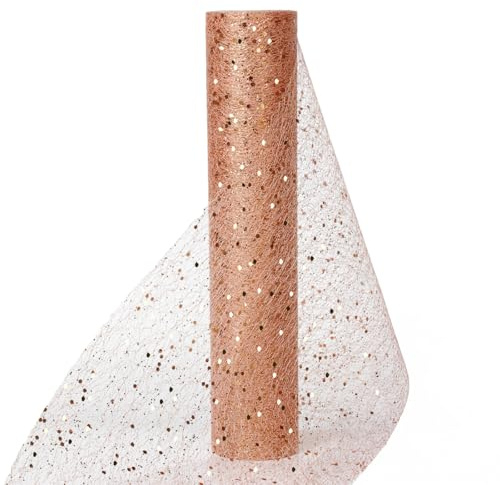 Muwodkdn Chemin de Table Non Tissé 30CM x 10Yards Organza Tulle Or Rose | Rouleau Bobine Ruban De Table Décoratif avec Paillettes Réutilisable pour Fête Anniversaire Mariage Noël Décoration Sapin
