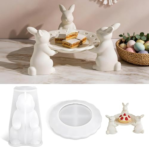 Silikonformen Gießformen Ostern Hase – 3D Silikonform Osterhase mit Platte, Gießform Kaninchen für Gips, Kerzen & Epoxidharz, DIY Osterdeko & Frühling Handwerk