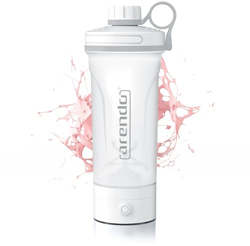 Arendo Protein Shaker elektrisch 700 ml, USB-C Akku, Mixer to go, Weiß | Kabellos mixen ohne Schütteln, Status-LED beim Laden, wassergeschützter Knopf, schraubbare Trinköffnung, nur 305 g