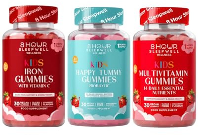 Kids Probiotic, Iron & Multivitamin Gummies Set – Sugar-Free, Vegan – Probiotics with Vitamin D & Calcium plus Iron with Vitamin C & 14 Essential Vitamins & Minerals for Gut, Energy, Immunity & Growth