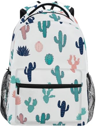 CHIFIGNO Zaino scolastico per bambini, grande capacità, per studenti, laptop, cactus, piante grasse, bianco, Cactus Succulente Bianco, Medium, Zaini Daypack