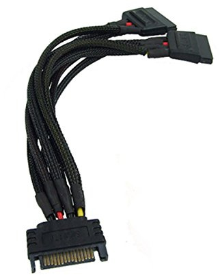 Phobya SATA Strom Y-Kabel SATA Buchse an 2X SATA Stecker Einzel Sleeving 15cm - Schwarz Kabel SATA Kabel