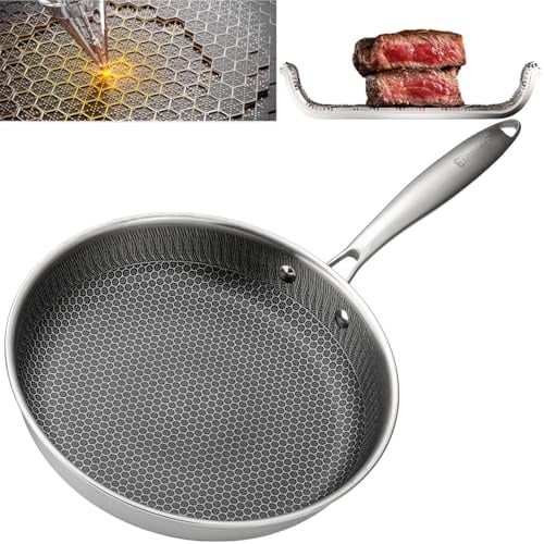 EliteHoff Premium Bratpfanne 26 cm, Antihaft Edelstahlpfanne mit Wabenstruktur, Universal-Induktionspfanne für Alle Herdarten, PFOA-frei, Ofen- & Spülmaschinenfest, Silber (E-7548)