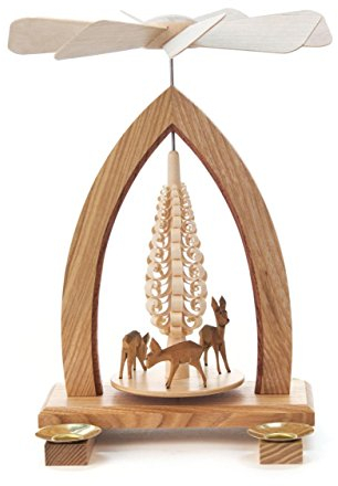 DREGENO Seiffen Pyramide mit Rehen für Kerzen, Holz, Natur, 19 x 19 x 25 cm