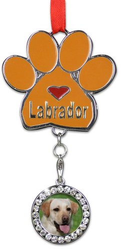 BANBERRY DESIGNS Hunde-Weihnachts-Ornament – I Love My Labrador Pfotenabdruck mit Foto Charm – Welpe Weihnachtsschmuck