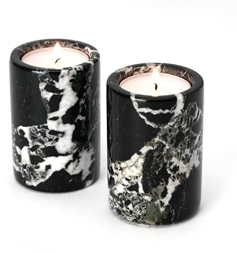 2 Stück marmoriert Zylinder-Teelichthalter, Schwarzer Marmor