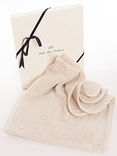 Dalle Piane Cashmere Babydecke mit Bordüre 100% Kaschmir - Creme | Kontrastrand rundum, 95 x 80 cm für Wiege und Kinderwagen, zweifädig gezwirntes Garn, kratzt nicht, in Prato gestrickt