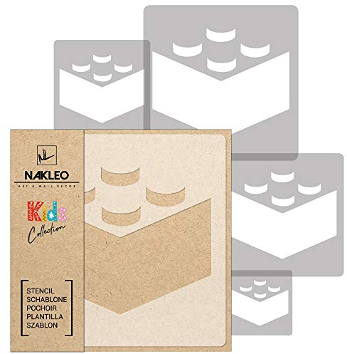 NAKLEO Schablonen Malen für Kinderzimmer, 5 Stück Set 9x9 bis 34x34cm Gebäude Block Ziegelstein, Wiederverwendbare Kunststoff Malvorlage Raumdekoration, Basteln DIY Wand Möbel Papier Stoff