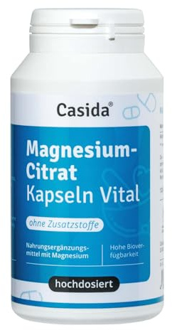 Casida Magnesiumcitrat Kapseln Vital - reines Magnesiumcitrat - 360mg Magnesium je Tagesdosis - ohne Zusätze wie Magnesiumstearat - Hochdosiert, vegan - 120 Kapseln