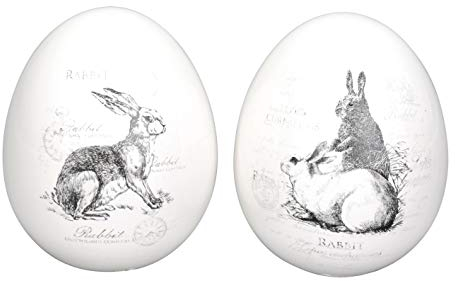dekoratives frühlingshaftes Deko-Ei Oster-Ei Keramik weiß mit 2 nostalgischen Motiven Preis für 2 Stück