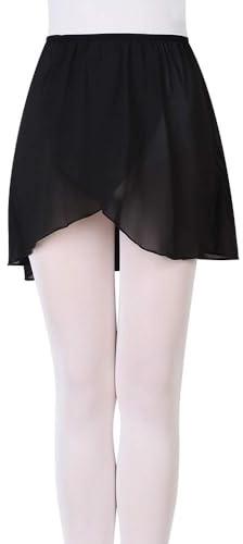 EASTBUDDY Ballet Wrap Skirt Pull On Chiffon Dance Skirt with Elastic Waistband for Girls 8-11 Years Black Medium