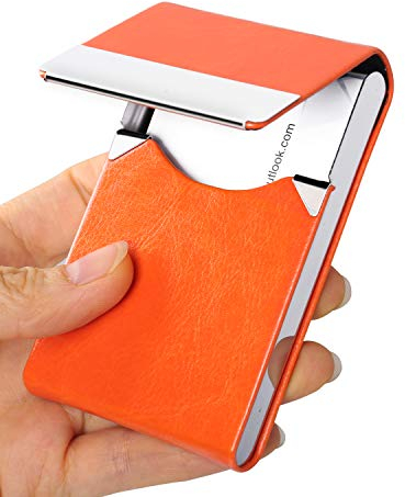 JuneLsy Étui professionnel en cuir synthétique pour cartes de visite avec fermeture magnétique (S-orange)