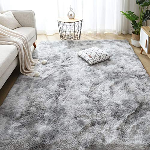 Leesentec Teppich Wohnzimmer Teppiche Schlafzimmer Modern Hochflor Antirutschmatte Teppich Weiche Fußmatten Groß für Flur Teppich Anti Rutsch Unterlage (Grau/Weiß, 160 x 200 cm)