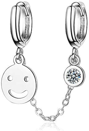 Yikoly 1 Paare Ohrringe Damen Silber 925 Creolen Einfache Smiley glücklich mit Zirkonia Ohrstecker Mode Lange Hoop Dopple Ohrloch Ohrschmuck
