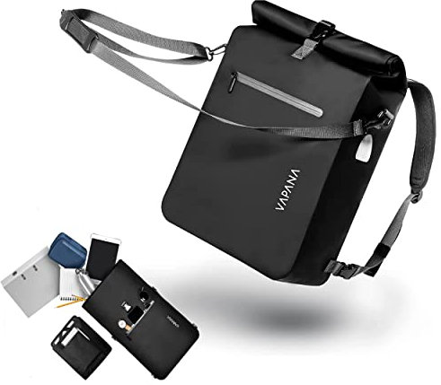 Vapana® - 3in1 Fahrradtasche - wasserdicht & reflektierend für Gepäckträger - Fahrrad Rucksack & Umhängetasche mit extra Außentasche, Gepäckträgertasche - Schwarz - 27 Liter Volumen