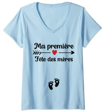 Femme Fête des mères Future Maman Annoncer Grossesse Enceinte Bébé T-Shirt avec Col en V