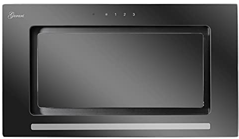 GURARI hotte de plafond GCH E 217 70 BL Prime incl. set de recirculation d'air, hotte de cuisine 70 cm, verre noir, 1000m³/h, haute capacité d'extraction, hotte de cuisine, air extrait/air recyclé