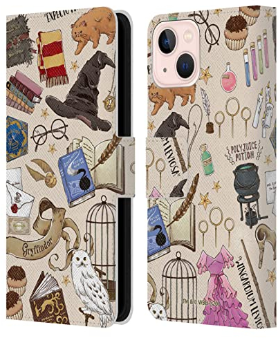 Head Case Designs Officially Licensed Harry Potter Hogwarts Pattern Deathly Hallows XXXVII Leather Book Wallet Case Cover Compatible With Apple iPhone 13