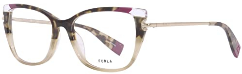FURLA VFU499 Brille, Schwarz/Khaki Havana + Beige, 53 für Damen, Schwarz/Khaki Havana + Beige, 66