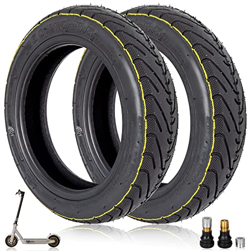 Prodroam 10 Zoll Reifen Tubeless 60/70-6.5 für Segway Ninebot Max G30 G30D 2 G30E 2 G30P G30LP Elektroroller Ersatzreifen Vorne Hinten mit Ventil, Kein selbstheilender (Gelber Streifen-2 PCS)