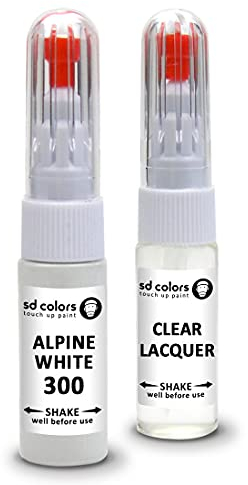 SD COLORS Nuevo bolígrafo de pintura para retocar Alpine White 300 Alpinweiss III compatible con kit de reparación BMW 20 ML (pintura + laca)