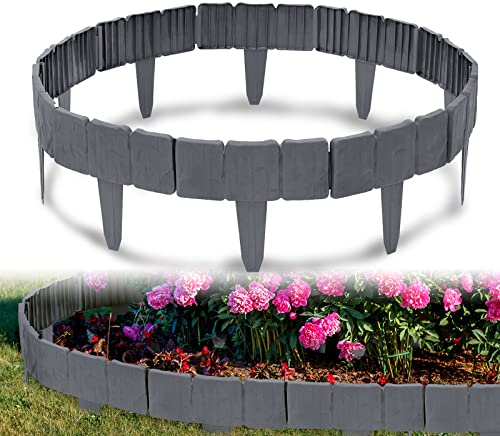 LARS360 Rasenkante Kunststoff 7,5m Beeteinfassung Steinoptik Gartenumrandung Palisade Beeteinfassung Gartenzaun Gartendeko 1 Element (L x H): 25 cm x 23 cm Anthrazit