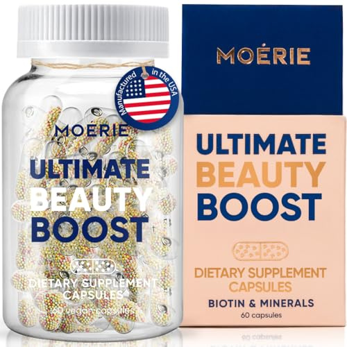 Moerie Ultimate Hair Boost Supplements for Women & Men - Hair, Skin, Nails Vitamins with Biotin & Minerals for Hair Health - Thicker Hair - 60 Capsules