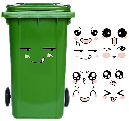 Fensterbilder Deko fürs Kinderzimmer Mülltonnen Aufkleber Mülleimer Sticker, 8 Stück Kühlschrank Aufkleber, Wetterfest, Klebstoff Karikatur Ausdrücke, für Kühlschränke,Wände, Kisten