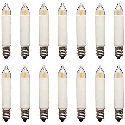 Erzgebirgslicht - AUSWAHL - 14 Stück LED Filament Kleinschaftkerze 14V 0,2W E10 für 16-17 Brennstellen Ersatzbirne Glühbirne Minischaftkerze Glühlämpchen für Lichterketten Pyramide und Schwibbogen