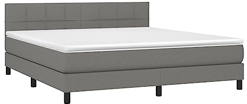 vidaXL Boxspringbett, Bett mit Matratze Kopfteil, Doppelbett Bettgestell mit Lattenrost, Polsterbett Bettrahmen, Dunkelgrau 160x200cm Stoff