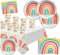 33 teiliger Set Partygeschirr Regenbogen Boho Geburtstag Kinder Erwachsene buntes Geschirrset Retro Rainbow Kindergeburtstag Party Sommerfest