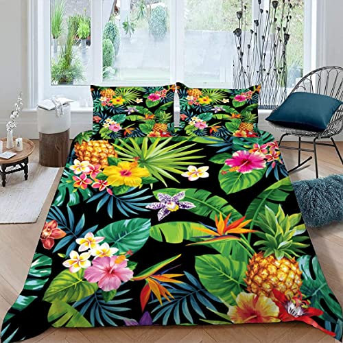 ALABOW Palmenblätter Bettwäsche 155x220 cm 3teilig mit Reißverschluss 3D Tropisch Dschungel Blumen Bettwäsche Sets Warme Winter Sommer Weich Bettbezüge mit 2 Kissenbezug 80x80 cm für Teenager