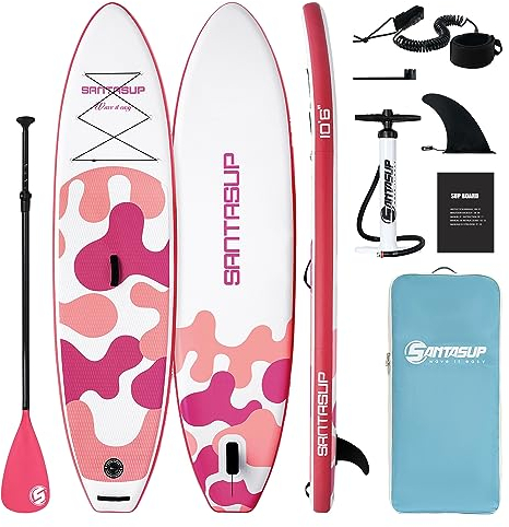 Sup - Tabla de Remo Inflable, Tabla de Remo Inflable con Accesorios de, Cubierta Antideslizante, Remo Ajustable, Mochila de Viaje, Aleta Inferior para Remo de 10 pies 6 Pulgadas, Color Rosa Coral
