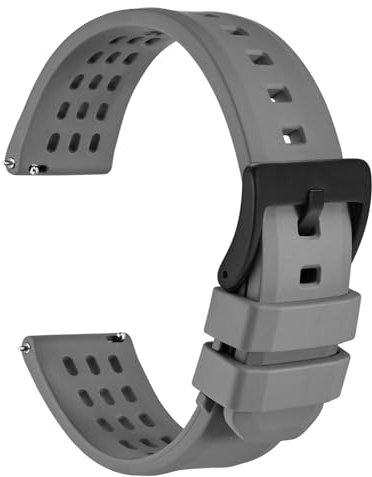 WOCCI 22mm Rallye Uhrenarmband, FKM Gummi Armband, Schnellverschluss, Schwarze Matte Schnalle (Grau)
