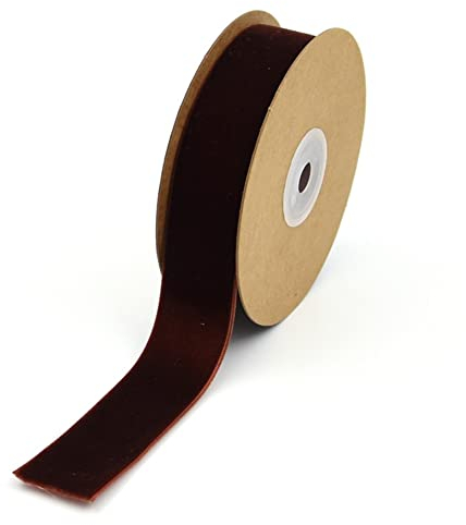 SHTGOI 5 Yard/Roll 25mm Breite Samtband Samtborte Schleifenband Schmuckband Samt Dekoband Geschenkband Zierband für Haarschmuck Kleidung Geschenkbox Dekorationen Blumenverpackung Braun